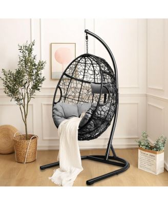 Hanging Cushioned Hammock Chair with Stand -Gray