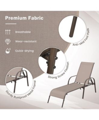 2 Pcs Outdoor Patio Lounge Chair Chaise Fabric with Adjustable Reclining Armrest-Brown