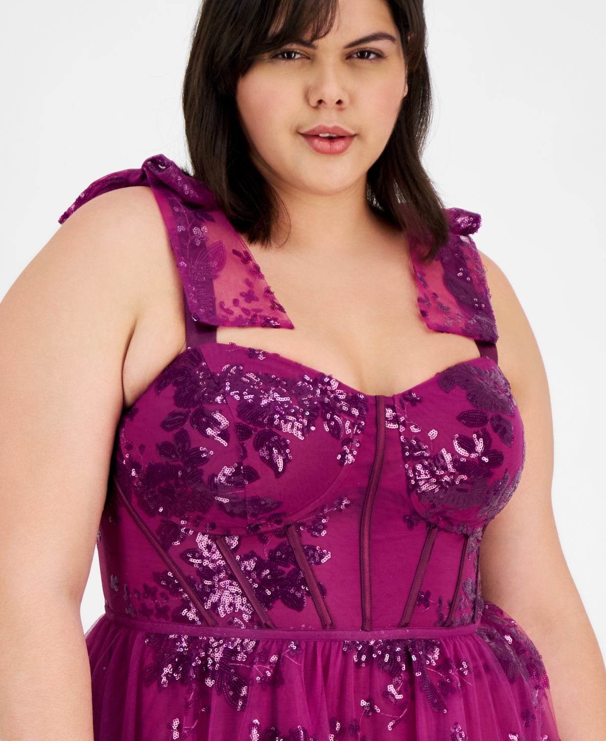 CITY STUDIOS PLUS SIZE SEQUIN TULLE CORSET GOWN, CREATED FOR MACY'S 