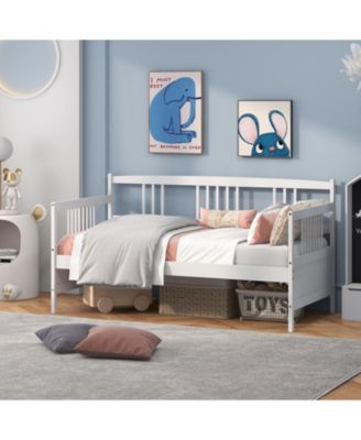 Twin Size Wooden Slats Daybed Bed with Rails-White