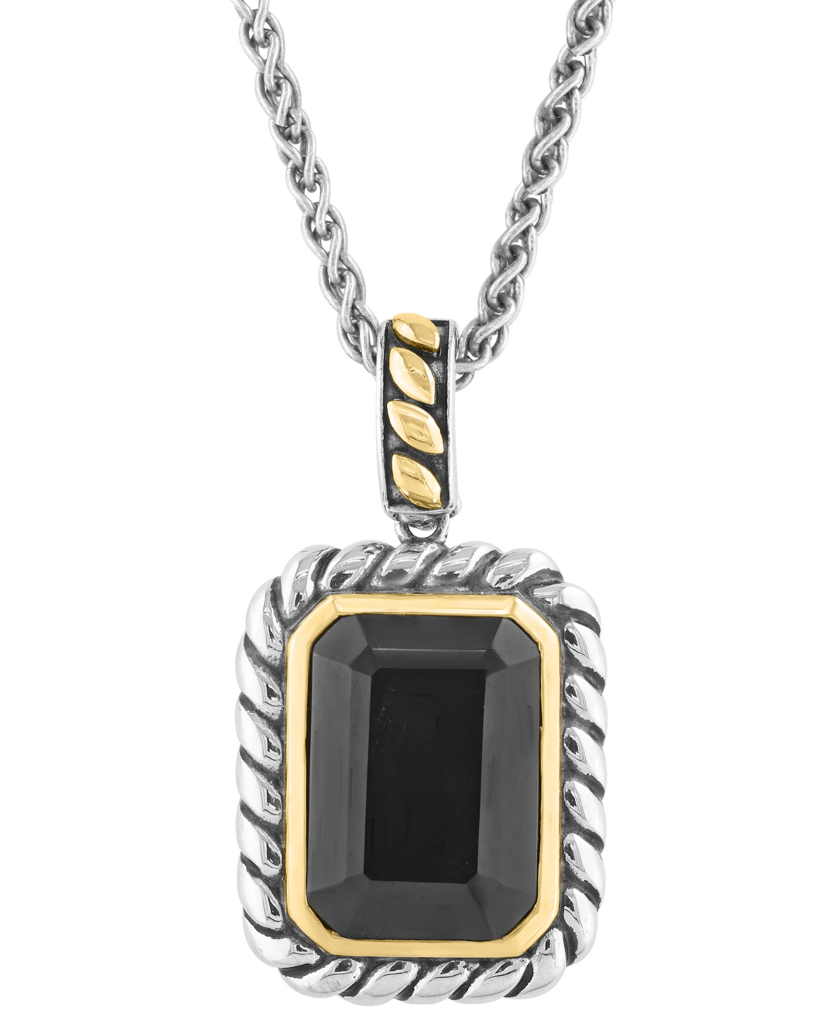 Shop Effy Collection Effy Onyx Rope-framed 18" Pendant Necklace In Sterling Silver & 14k Gold-plate