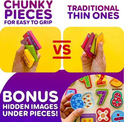 3xSET Chunky Wooden Puzzles for Toddlers 1-3 - Numbers Alphabet Shapes