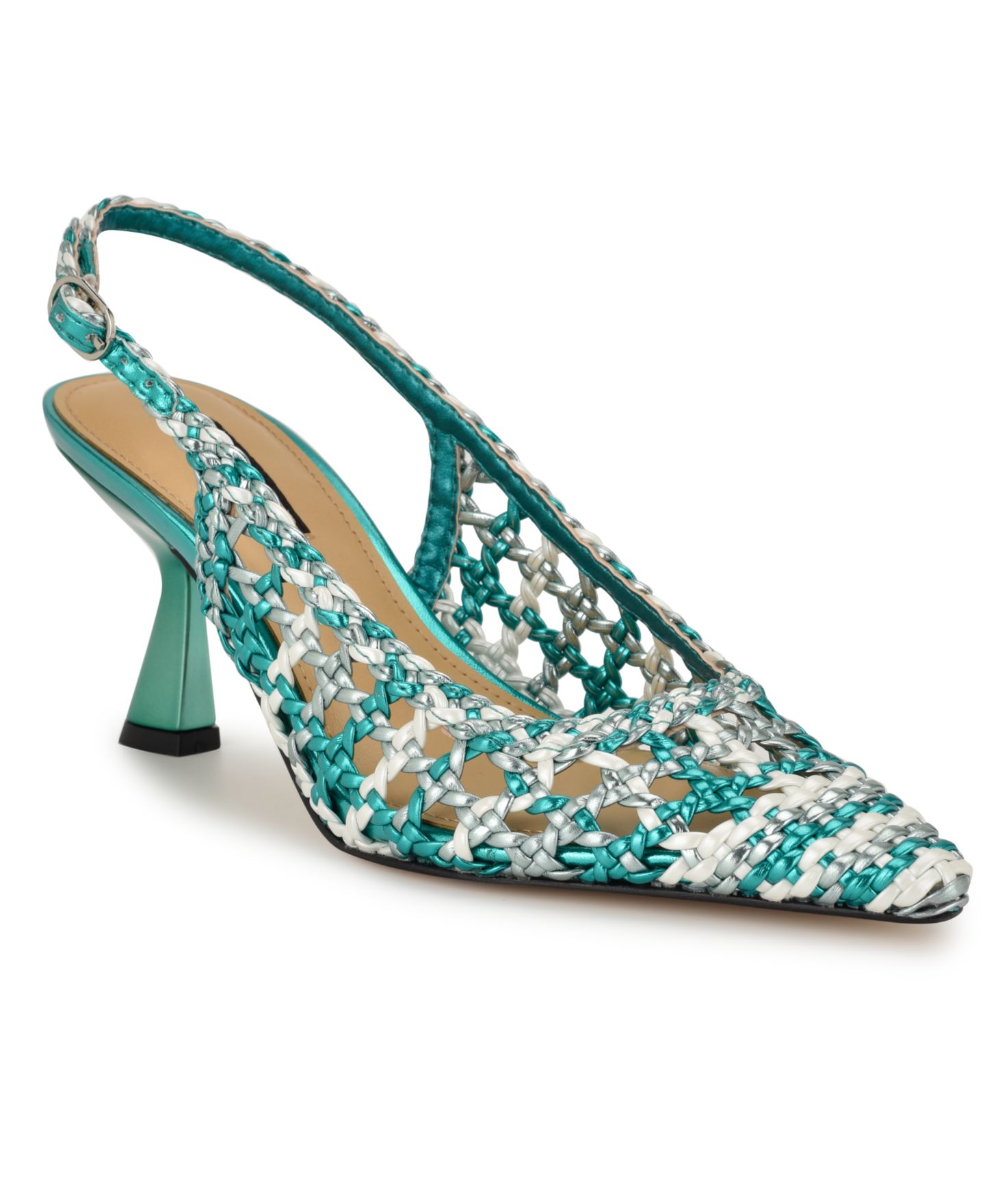 Женские туфли Nine West Madalene Woven Slingback Kitten Heel, цвет: Зелёный разноцветный — фото 1
