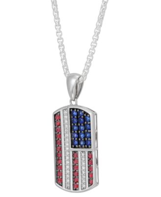 Men's Lab Grown Multi-Gemstone (2-3/8 ct. t.w.) Flag Dog Tag 22" Pendant Necklace in Sterling Silver