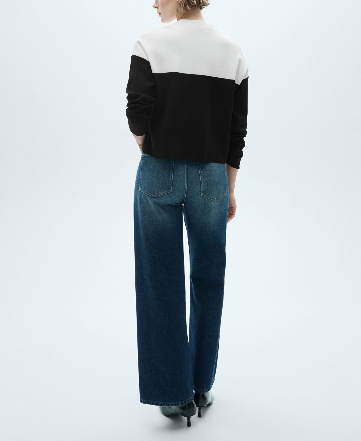Mango Contrast Base Sweater In White In Black