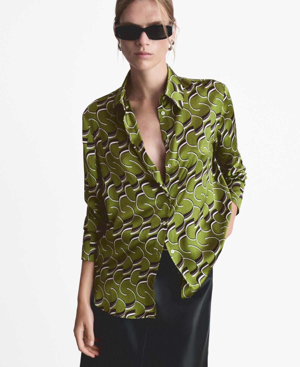 Mango Women's Satin Print Shirt