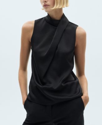 Women's Turtleneck Draped Satin Blouse