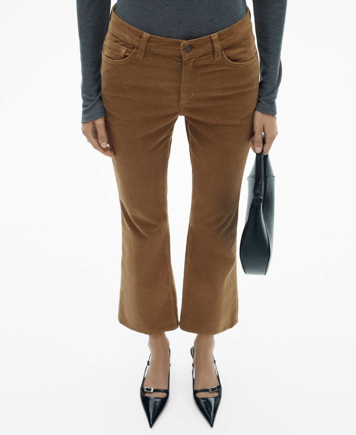 Mango Women's Flare Crop Corduroy Pants