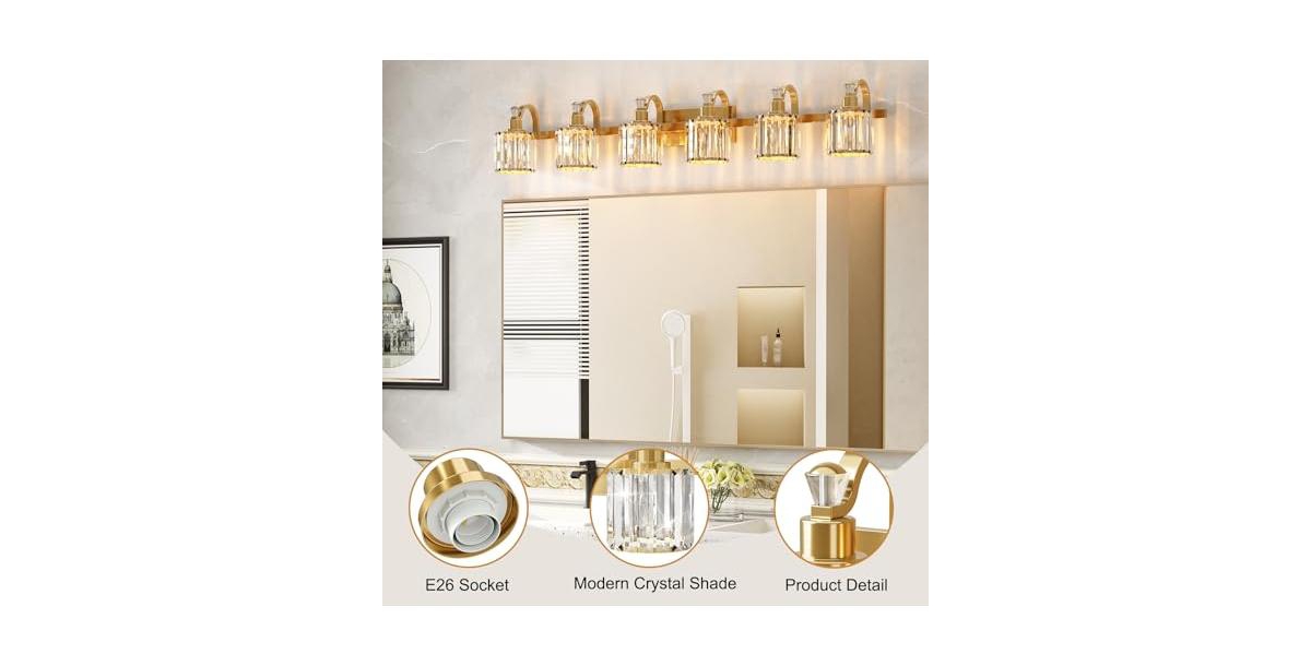 gaomon CrystalBathroom Vanity Light 6 Light Modern Bathroom Vanity Light Fixtures - Gold
