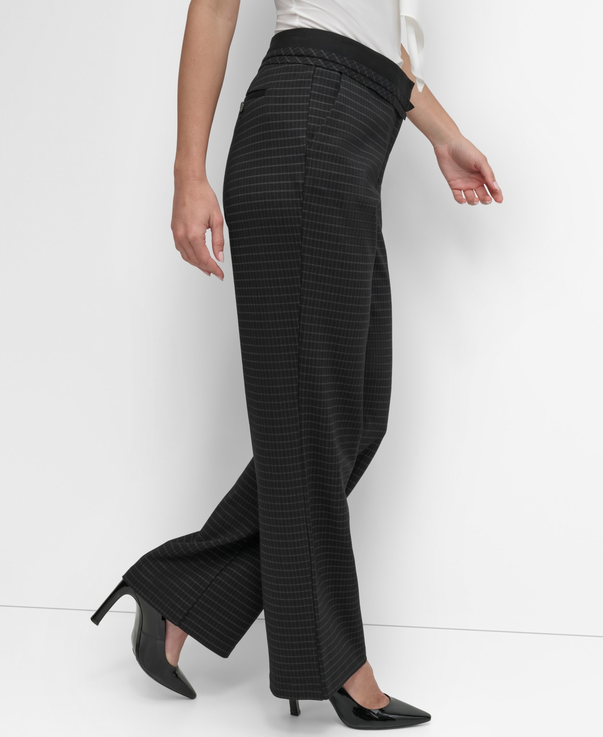 Dkny Women's Classic Plaid Ponte-Knit Pants - Bk/icy Chp