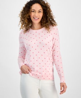 Style & Co - Petite Heart Flip Core Crewneck Long Sleeve Sweater