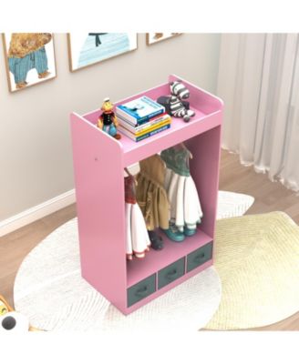 Kids Open Hanging Armoire Closet with Mirror, Costume Organizer Rack, Pink