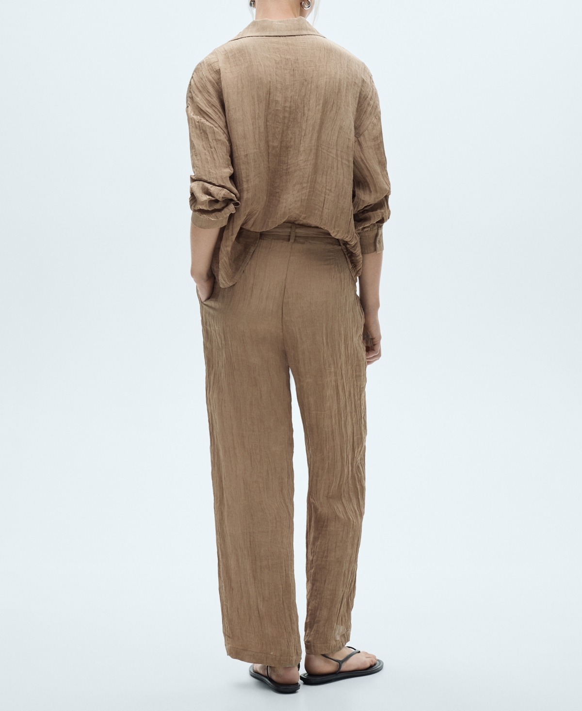 Mango Women's Belt Detail Textured Pants