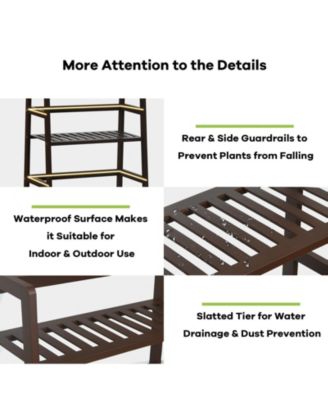 4-Tier Bamboo Plant Rack with Guardrails Stable and Space-Saving-Brown 19" x 12.5" x 45".