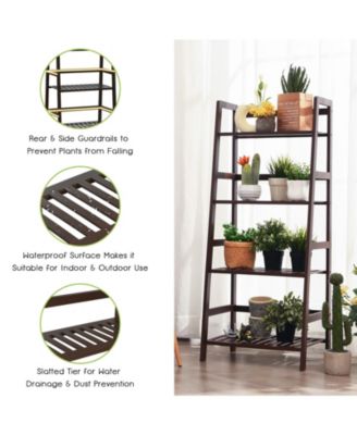 4-Tier Bamboo Plant Rack with Guardrails Stable and Space-Saving-Brown 19" x 12.5" x 45".