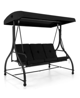 3 Seat Outdoor Porch Swing with Adjustable Canopy-Black