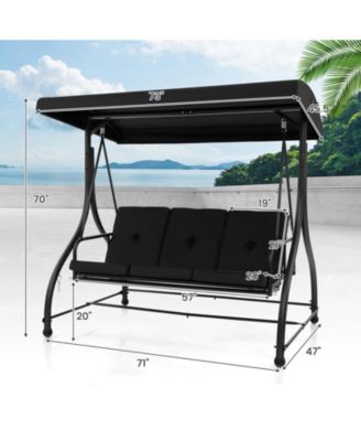 3 Seat Outdoor Porch Swing with Adjustable Canopy-Black