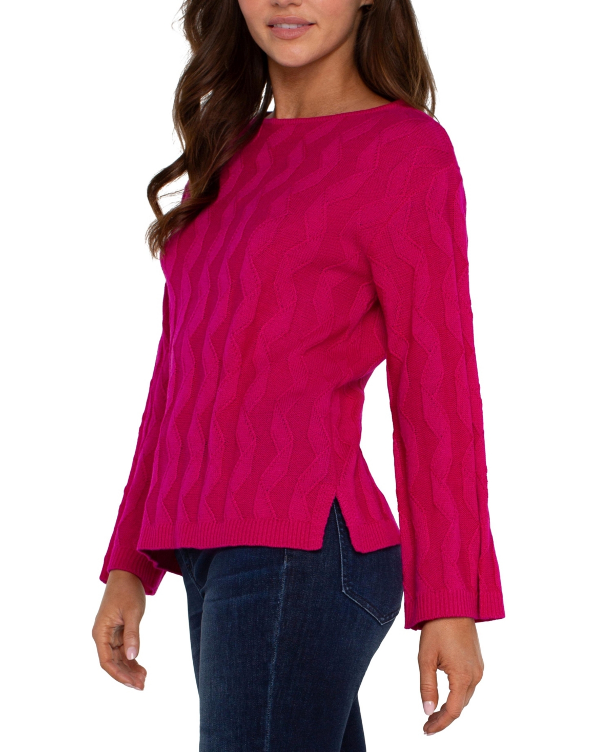 Liverpool Los Angeles Women's Long Sleeve Boat Neck Ribbon Cable Sweater
