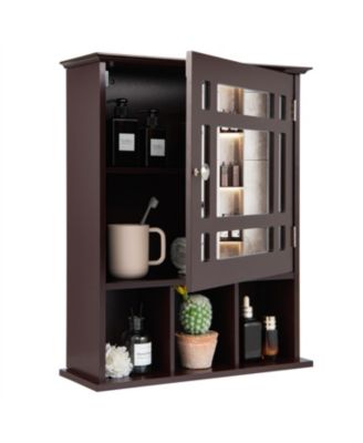Wall Mounted and Mirrored Bathroom Cabinet-Brown