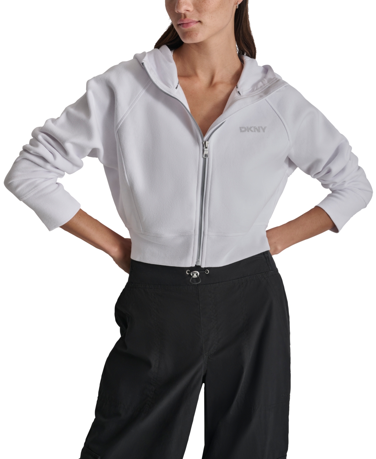 Women's Stud Logo Hooded Zip-Front Fleece Sweatshirt - White