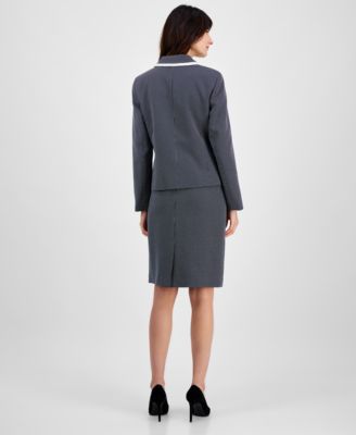 Women's Seamed Birdseye Tweed 2 Piece Skirt Suit, Regular & Petite