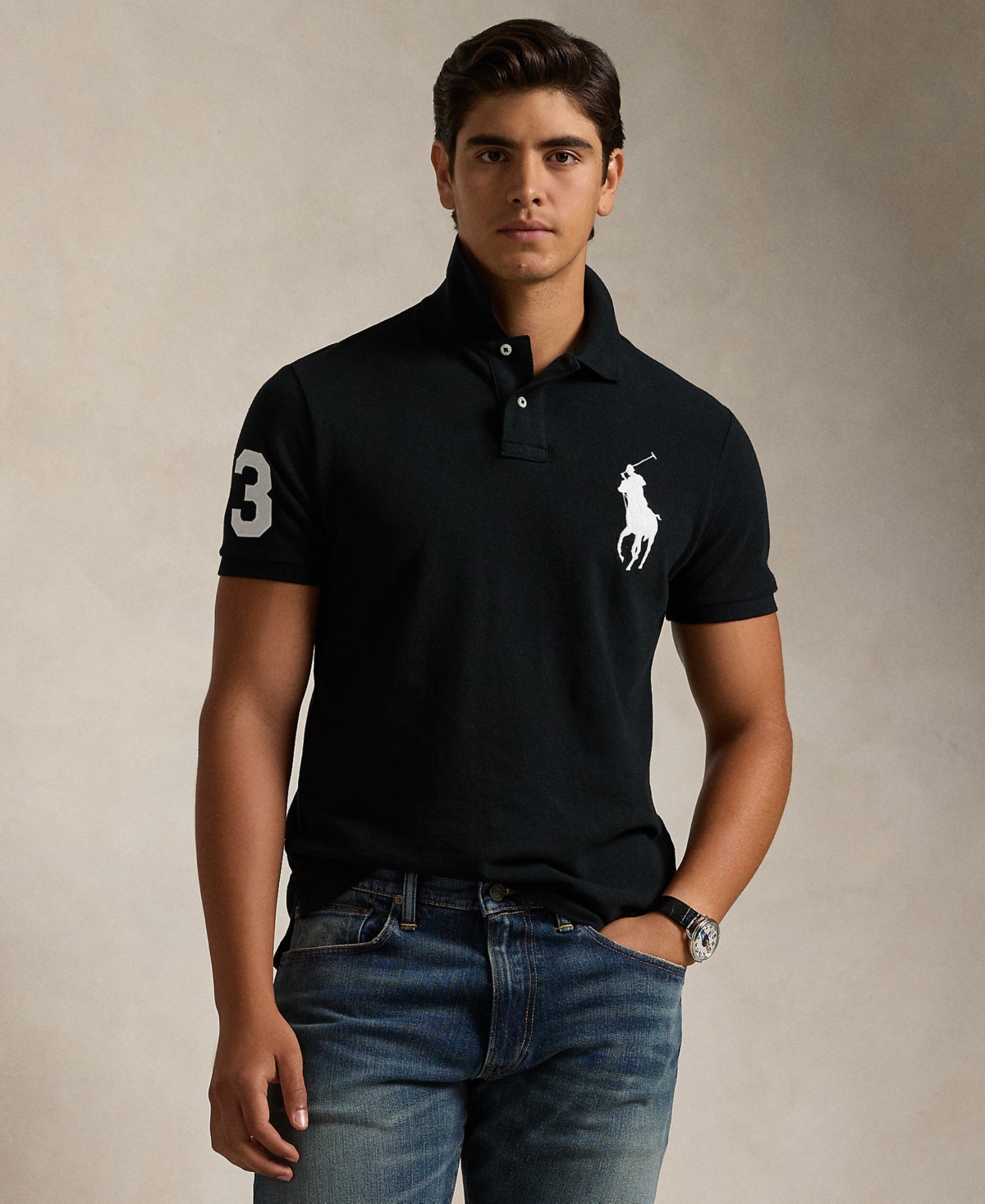 Мужские рубашки Polo Ralph Lauren Men's Big Pony Custom Slim-Fit Mesh Polo Shirt — фото 1