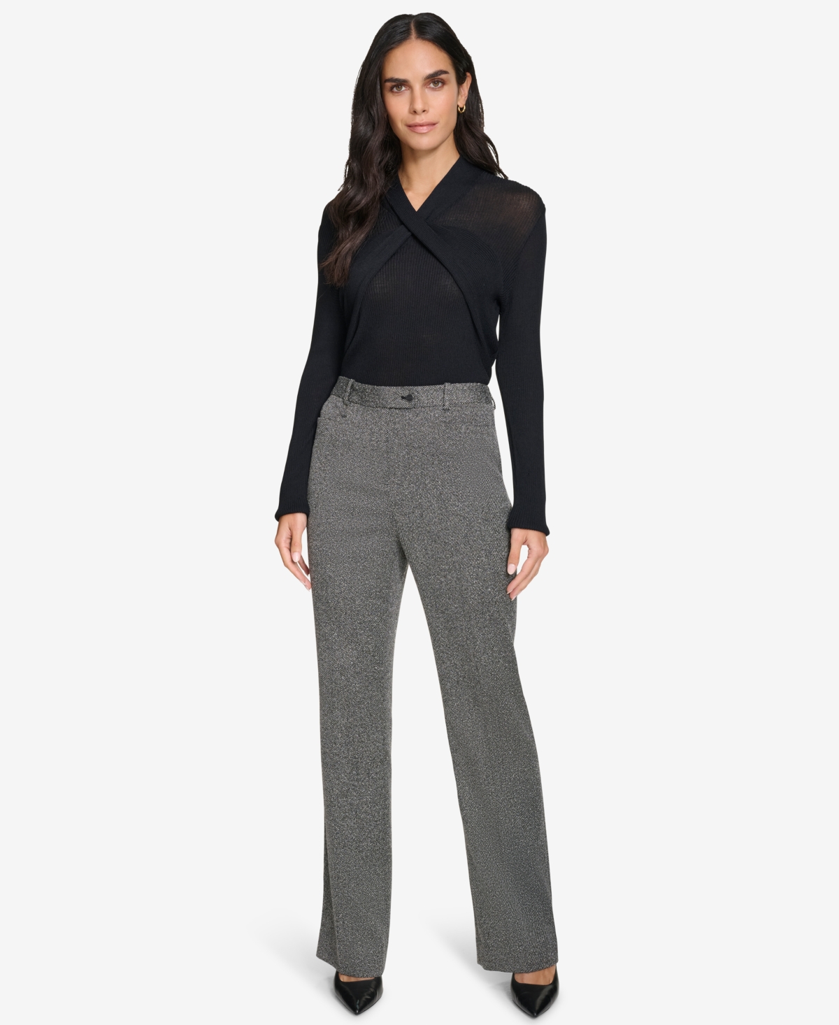 Calvin Klein Women's Mid-Rise Wide-Leg Pants -cream
