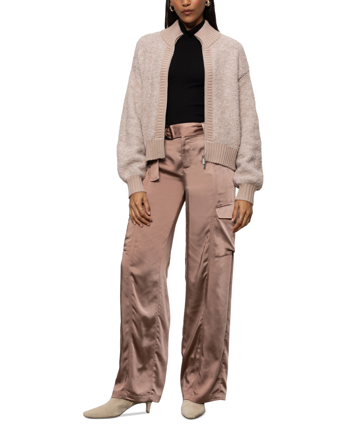 Sanctuary Women's Boucle-knit Zip-front Bomber Jacket In Feather