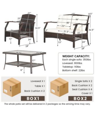 4 Pieces Outdoor Rattan Conversation Set with Protective Cover