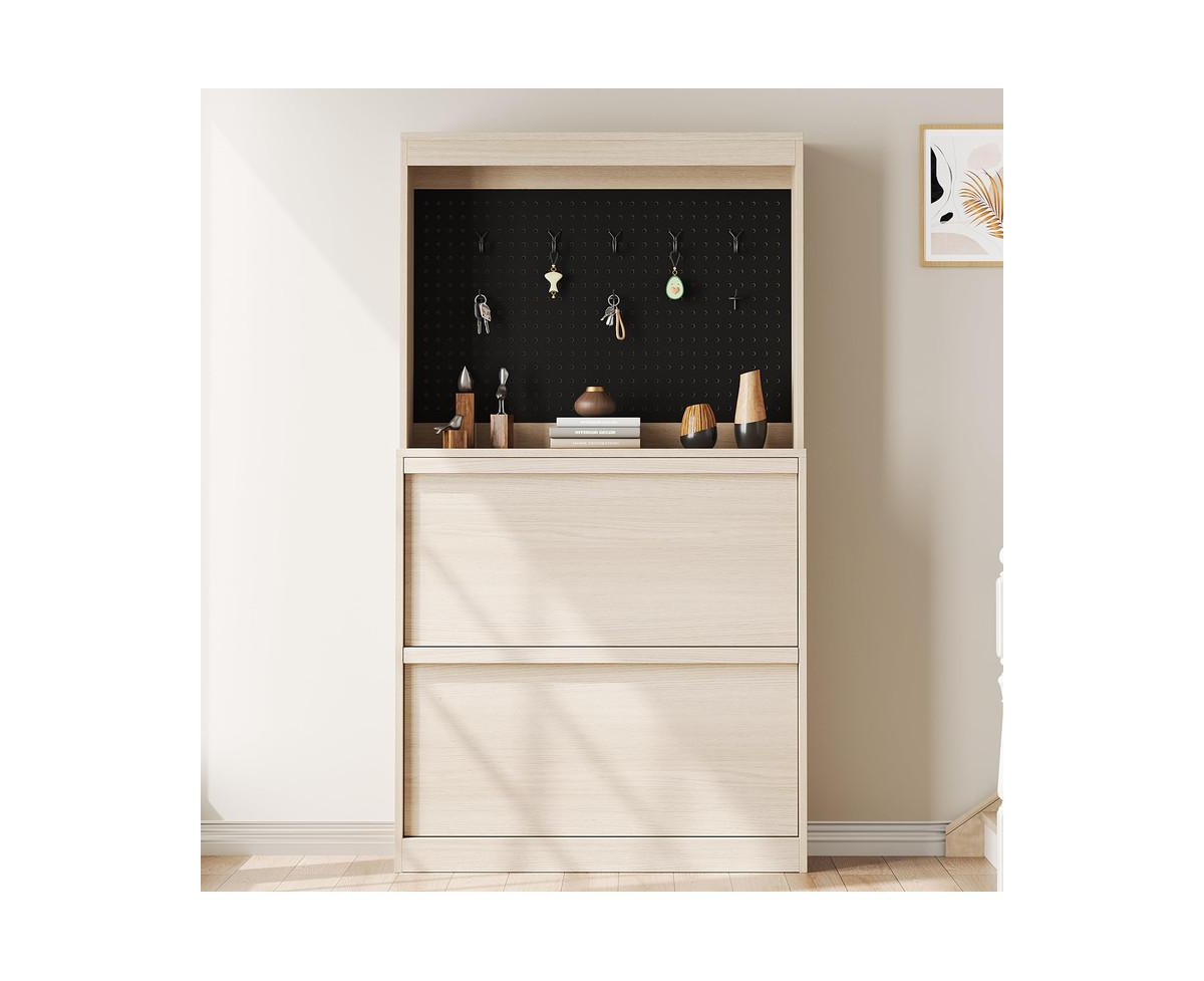 gaomon Shoe Cabinet with 2 Flip Drawers and Storage, Freestanding Shoe Cabinet with Hook, Wooden Shoe Storage Cabinet with Adjustable Shelf, Hidden Sh