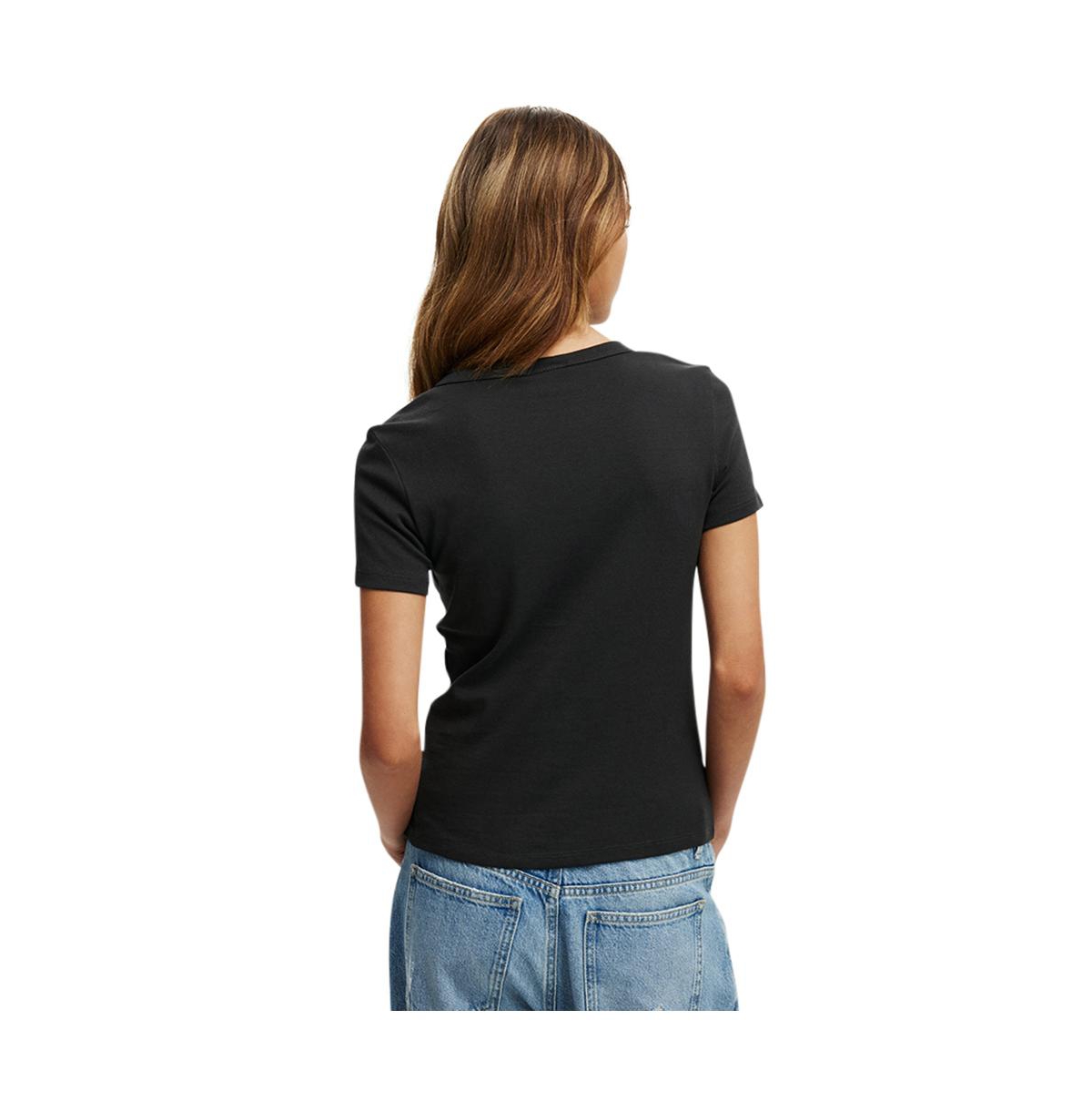 Cotton On Women's Fitted Lcn Graphic Longline Tee - washed black