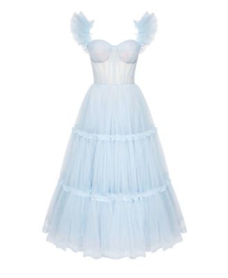 Women's Ruffled Tulle Midi Dress