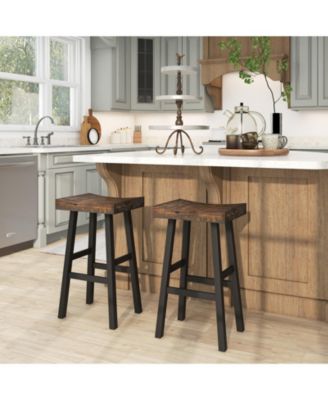 29 Inch Solid Wood Saddle-Seat with Curved Seat Surface and Comfortable Footrests