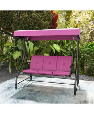 3 Seat Outdoor Porch Swing with Adjustable Canopy-Wine