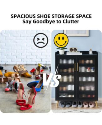 Shoe Cabinet with Glass Doors, 5-Tier Entryway Shoe Organizer Storage Rack with Large Storage and Adjustable Shelves for Hallway, Living Room, Black