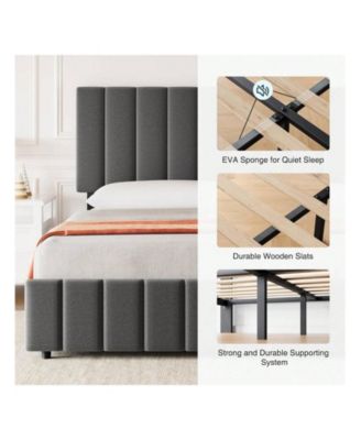 Bed Frame With 4 Storage Drawers And Adjustable Headboard, Linen Upholstered Platform Bed Frame With Wooden Slats Support, No Box Spring Needed