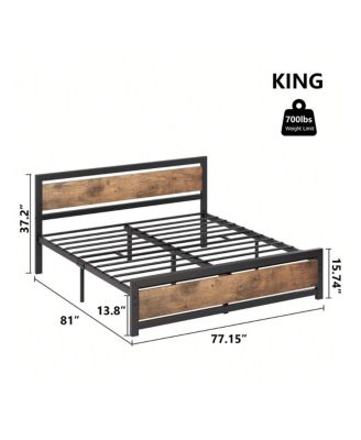 Bed Frame With Headboard, Industrial Platform Bedframe No Box Spring Needed, 14 Inch Metal Mattress Frame Noise Free