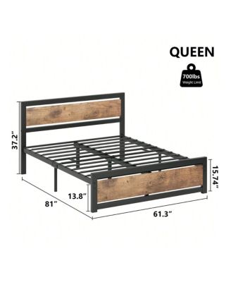 Bed Frame With Headboard, Industrial Platform Bedframe No Box Spring Needed, 14 Inch Metal Mattress Frame Noise Free
