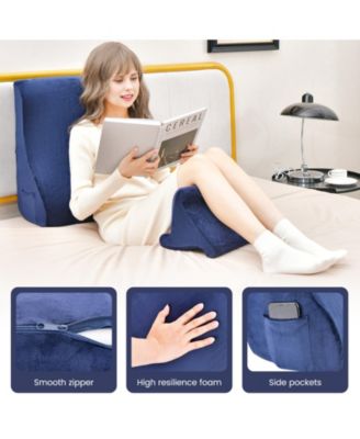 Bed Wedge Pillow with Tablet Pillow Stand and Side Pockets-Navy