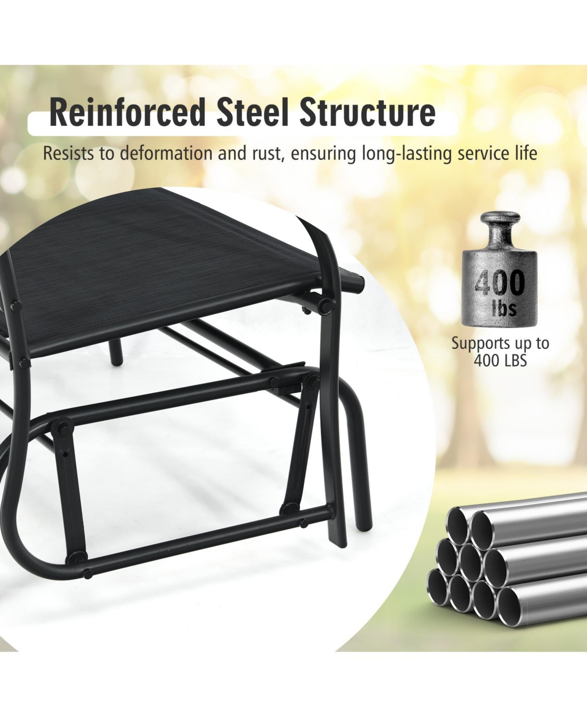 Sugift Iron Patio Rocking Chair for Outdoor Backyard and Lawn-Black