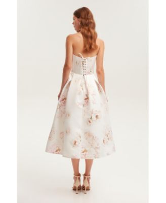 Women's Strapless Midi Dress With A Flower Print