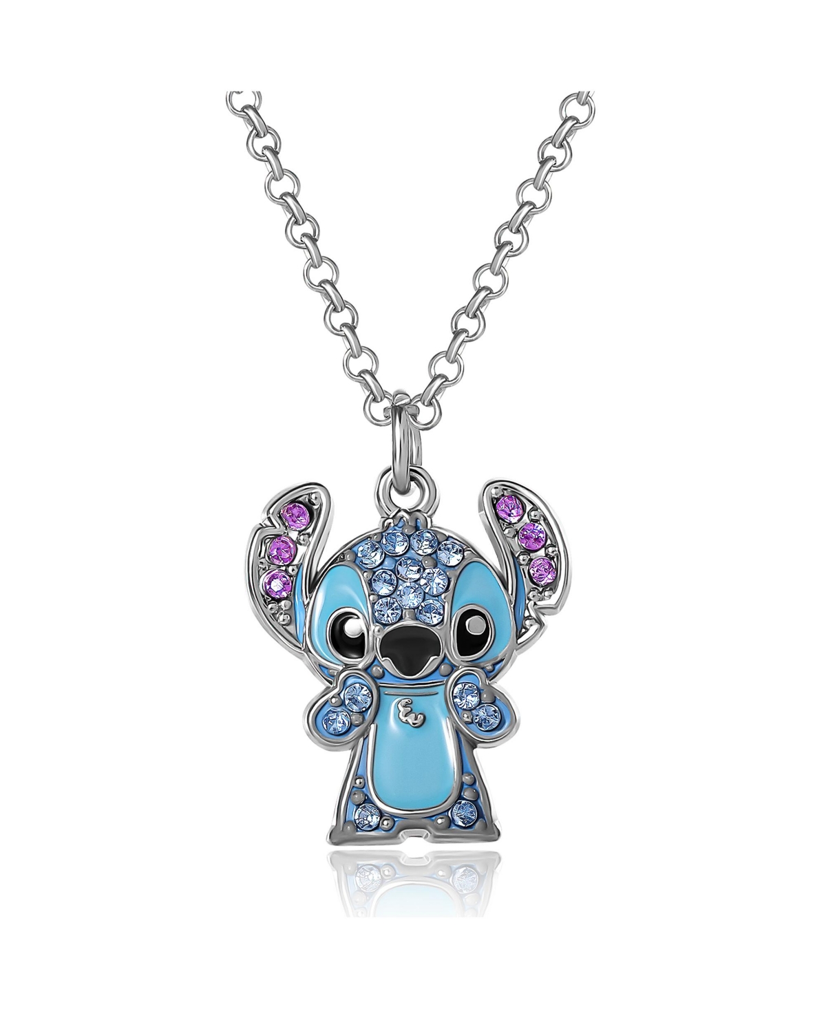 Lilo & Stitch Pave Crystal Pendant Necklace - Cute Character Jewelry - Blue, purple