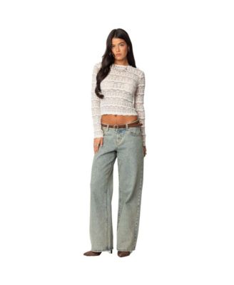 Womens Daisey Textured Sheer Lace Top