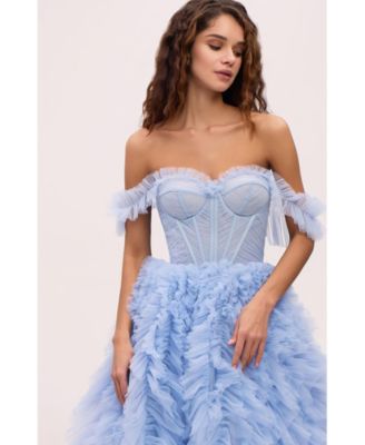 Women's Light Blue All Ruffled Up Eveng Fluffy Dress