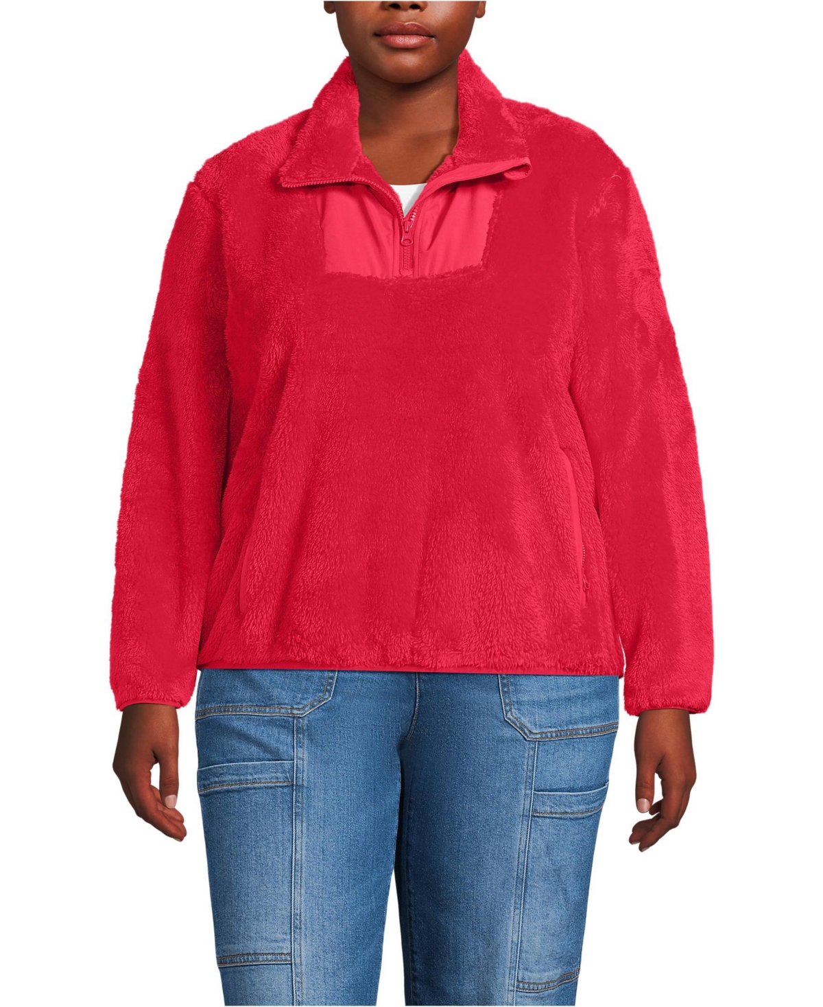 Lands' End Plus Size Half Zip Cozy High Pile Fleece Pullover