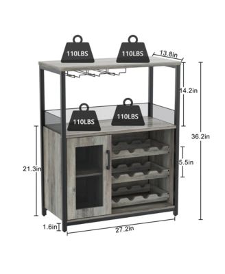Wine Bar Cabinet with Detachable Wine Rack, Bar Rack Cabinet with Glass Holder and 1 Drawer, Mesh Door, Small Sideboard