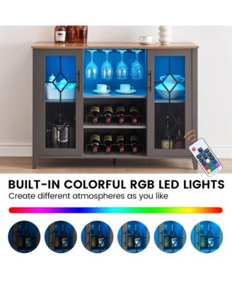 Wine Bar Cabinet with Led Light,Home Coffee Cabinet with Wine and Glass Rack,Kitchen Buffet Sideboard with Storage,Dark Grey