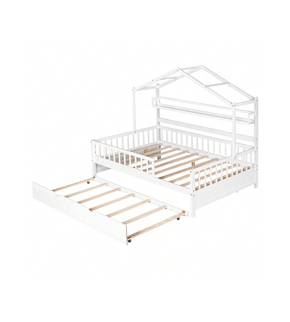 gaomon Size House Bed With Twin Size Trundle Wooden Size Platform Bed Frame With Storage Shelves For Kids Teens Girls Boys