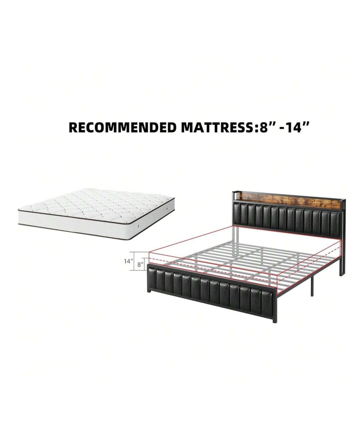 gaomon Full/Queen/King Size Bed Frame With Shelf Headboard And Charging Station, Industrial Upholstered Platform Bed With Outlets, Heavy Duty Metal Sl