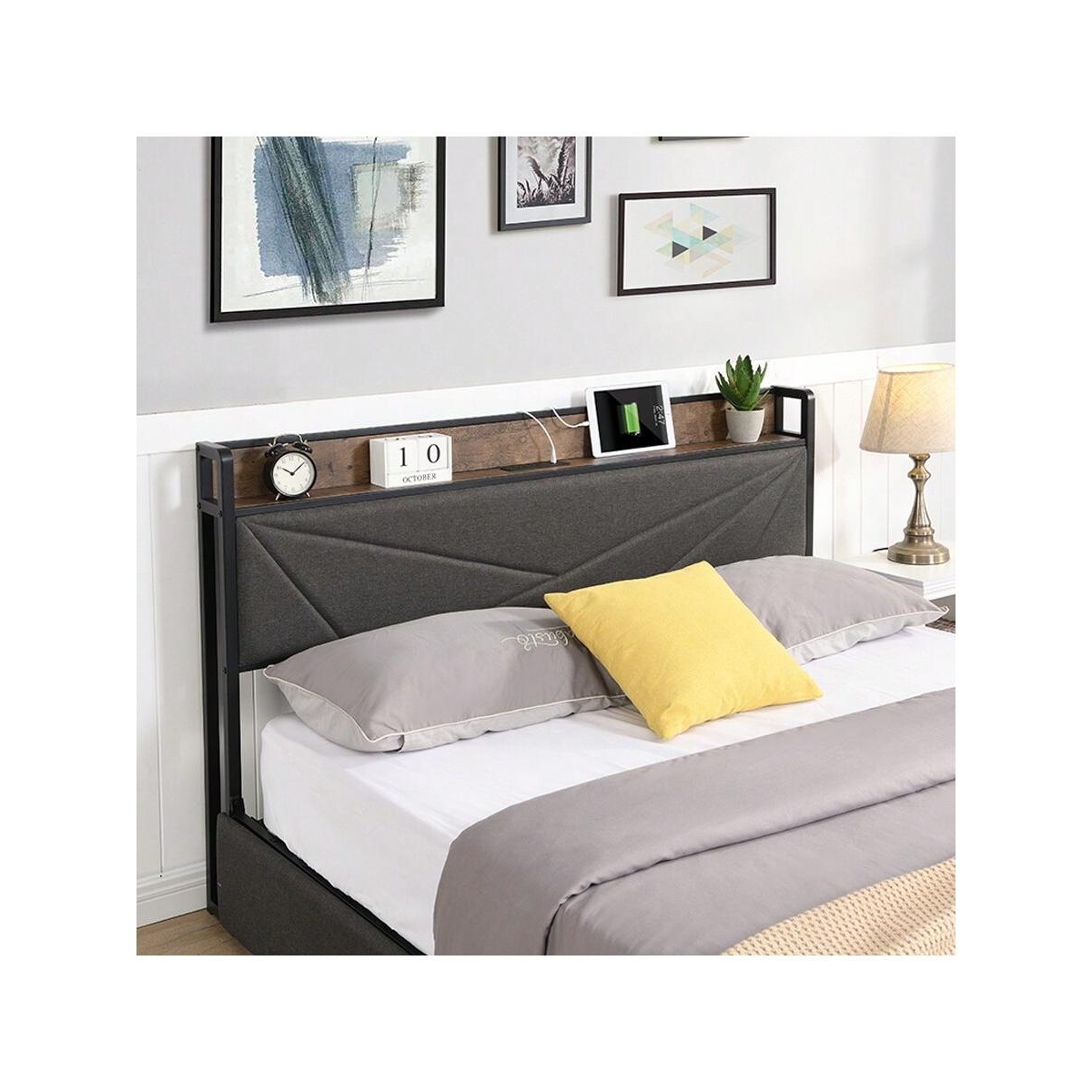 gaomon Bed Frame, Size Bed , Storage Headboard With Charging Station, Solid And Stable, Noise Free, No Box Spring Needed, Easy Assembly - Gr